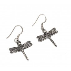 Dragonfly Earrings Women 925 Sterling Silver Traditional Hand Engraved Gift D504